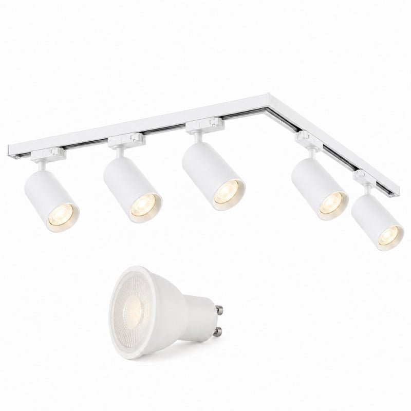 Kit Rail LED Monophasé en L + 5 Spots GU10 Blanc - 300 cm - Silamp France