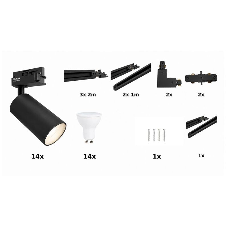 Kit Rail LED Monophasé en U + 14 Spots GU10 Noir - 800 cm - Silamp France