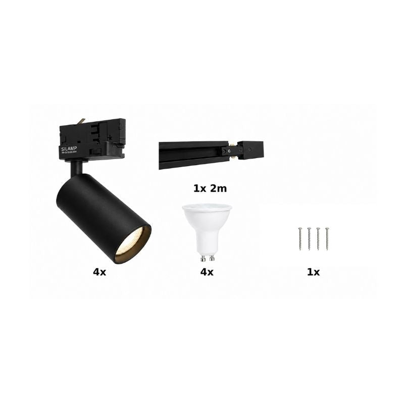 Kit Rail LED Triphasé + 4 Spots GU10 Noir - 200 cm - Silamp France