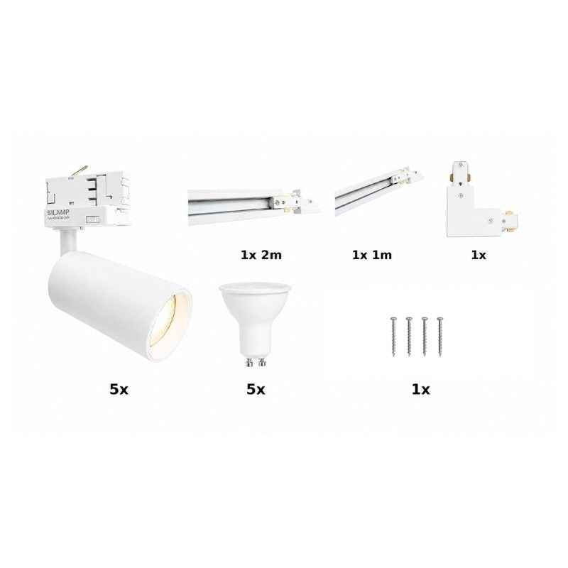 Kit Rail LED Triphasé en L + 5 Spots GU10 Blanc - 300 cm - Silamp France