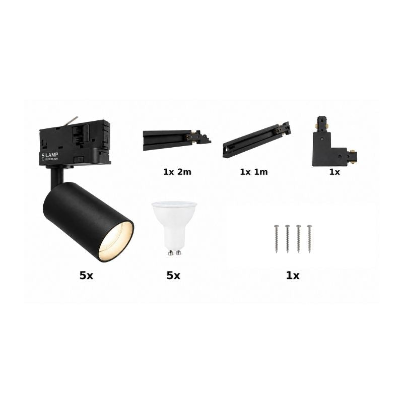 Kit Rail LED Triphasé en L + 5 Spots GU10 Noir - 300 cm - Silamp France