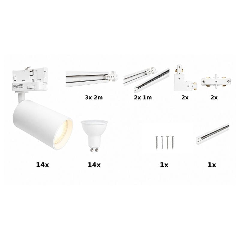 Kit Rail LED Triphasé en U + 14 Spots GU10 Blanc - 800 cm - Silamp France