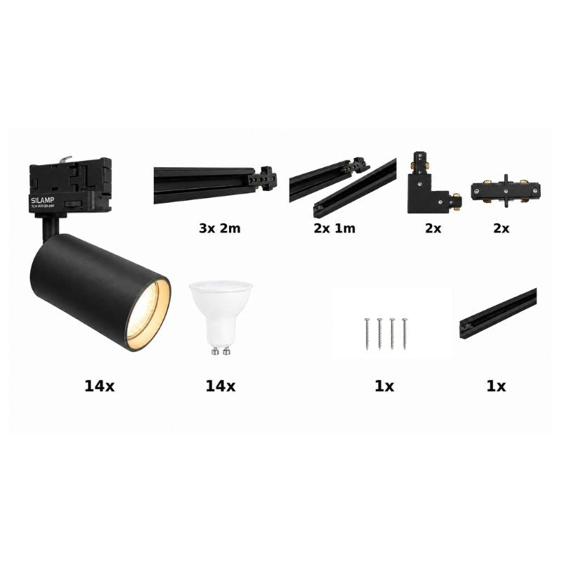 Kit Rail LED Triphasé en U + 14 Spots GU10 Noir - 800 cm - Silamp France