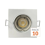 Kit Spot LED GU10 Orientable Carré Blanc avec Ampoule LED 8W - Pack de 10