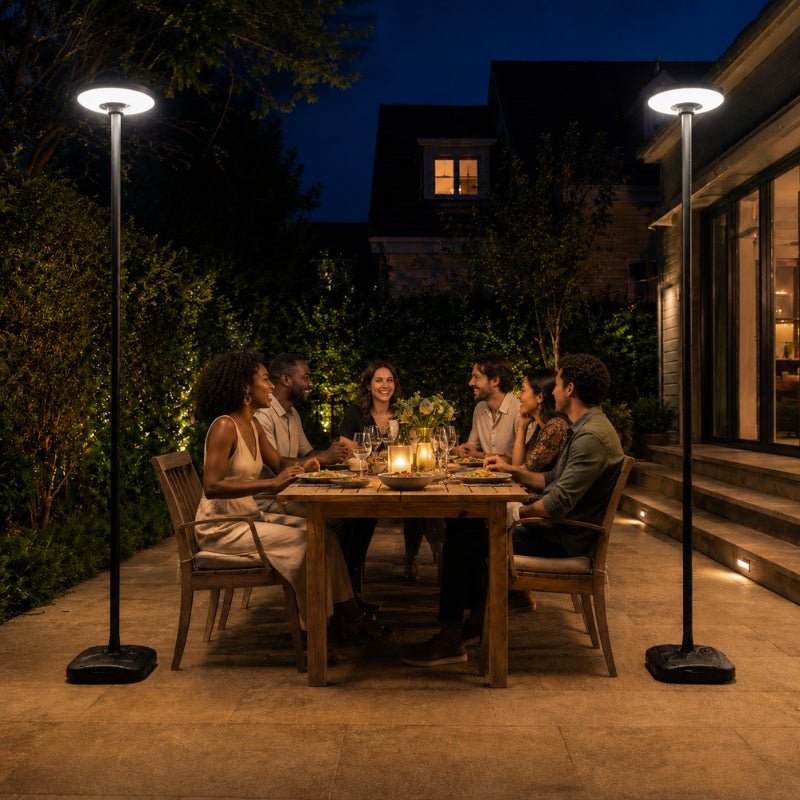 Lampe Solaire Extérieure Noire 15W CCT avec Mât 2,5m + Télécommande - 3000K/4000K/6000K - Silamp France