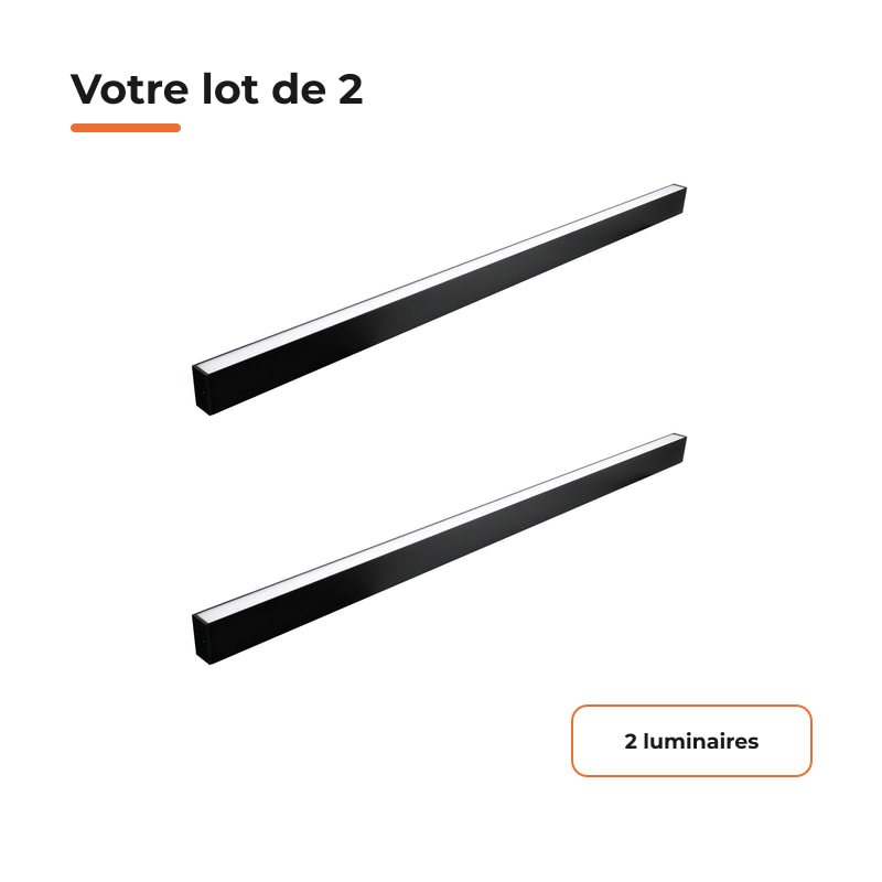 Lot de 2 - Linéaire LED sur Rail Triphasé 120cm 30W 3450lm Noir - Silamp France