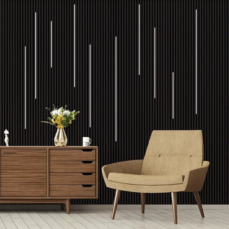 Lot de 6 Panneaux Acoustiques Muraux Bois 240x60x2,2cm - Couleur Noir avec Fond Noir - Silamp France
