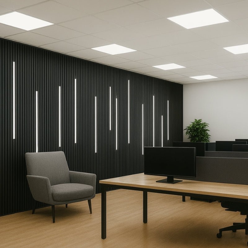 Lot de 6 Panneaux Acoustiques Muraux Bois 240x60x2,2cm - Couleur Noir avec Fond Noir - Silamp France