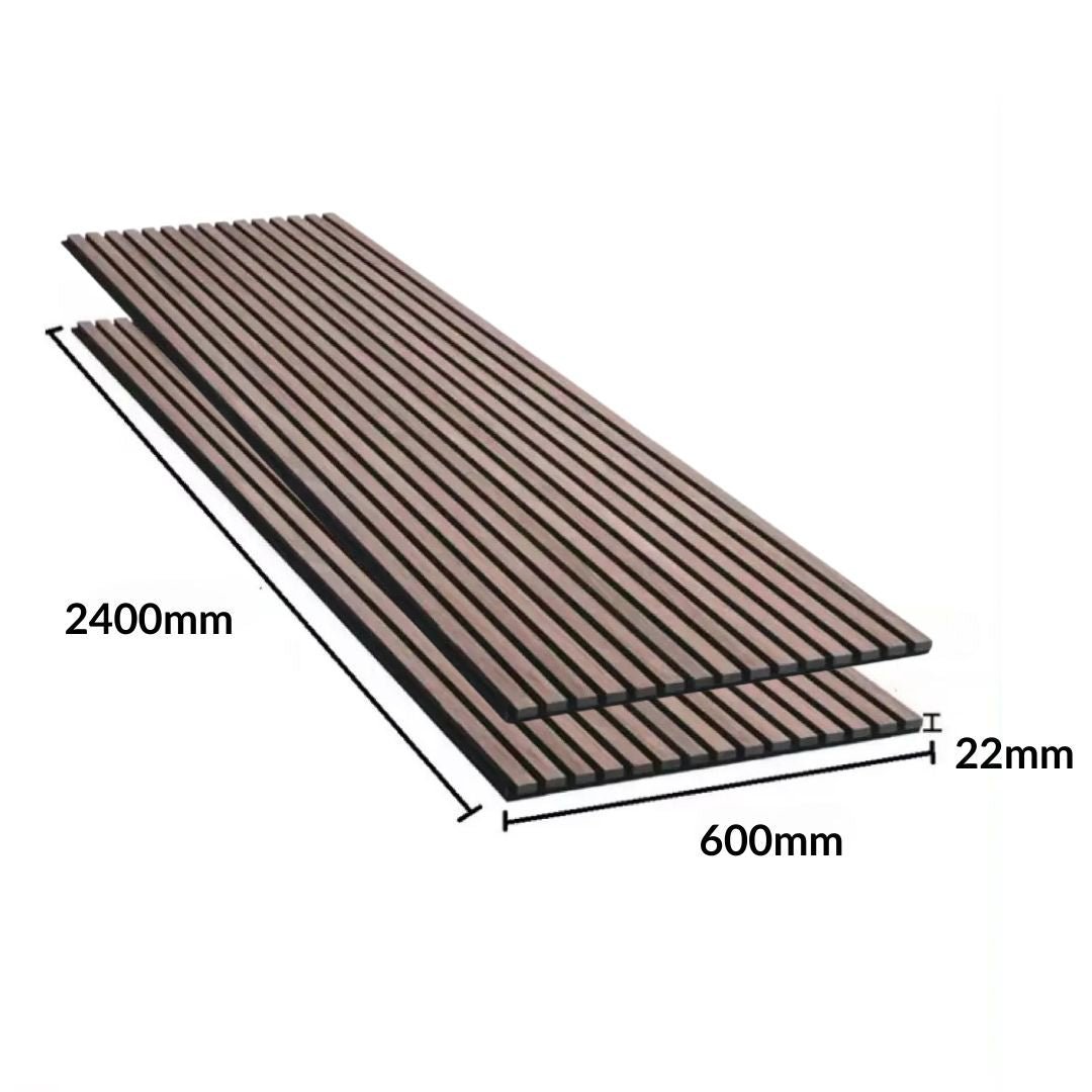 Lot de 6 Panneaux Acoustiques Murauxl - Tasseaux Finition Noyer - Fond Noir - 240x60x2,2cm - Silamp France