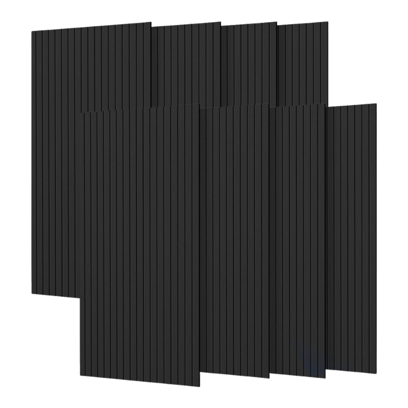 Lot de 8 Panneaux Acoustiques Muraux Bois 240x60x2,2cm - Couleur Noir avec Fond Noir - Silamp France