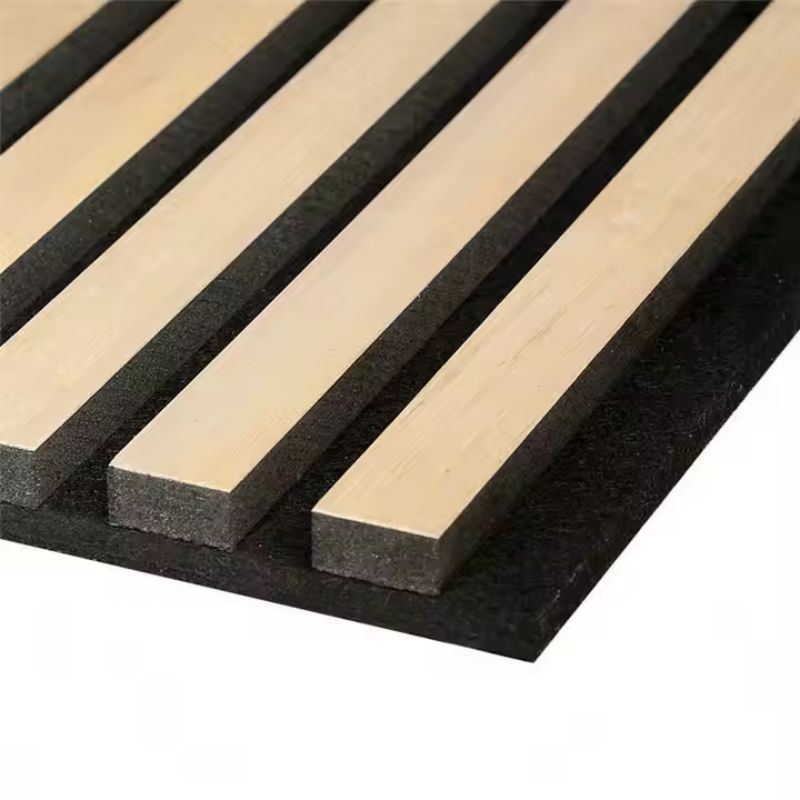 Lot de 8 Panneaux Acoustiques Muraux - Tasseaux Finition Chêne Blanc - Fond Noir - 240x60x2,2cm - Silamp France