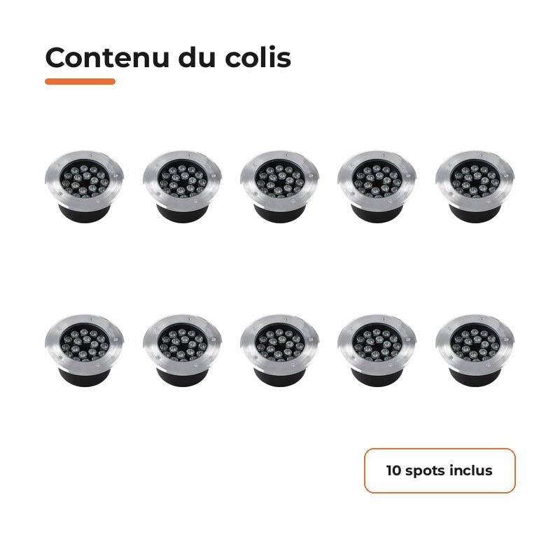 Pack de 10 - Spot Extérieur Encastrable 18W IP67 220V Sol 30° Ø180 mm - Silamp France