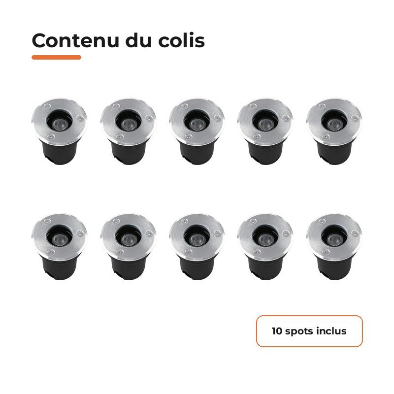 Pack de 10 - Spot Extérieur Encastrable LED IP67 220V Sol 1W 30° Ø64 mm - Silamp France