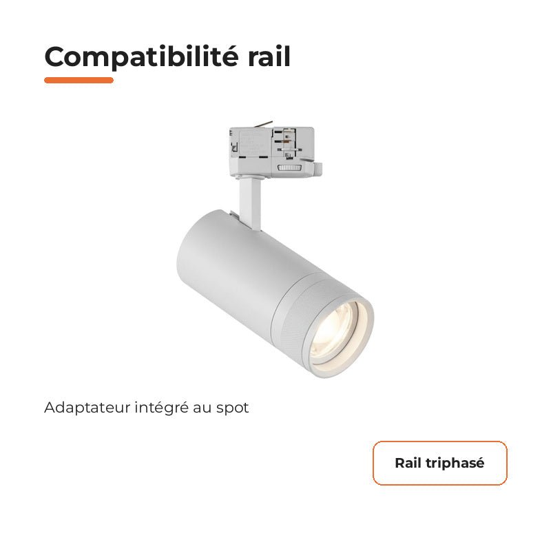 Pack de 10 - Spot LED sur Rail Blanc Angle Ajustable Triphasé 30W 15-60° CCT TRIAC Dimmable - Silamp France