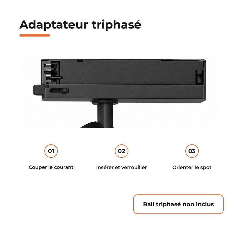 Pack de 10 - Spot LED sur Rail COB Triphasé 20W 36° Noir - Garantie 5 ans - Silamp France