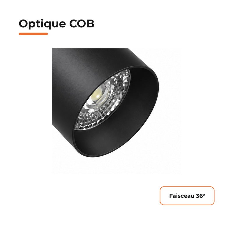 Pack de 10 - Spot LED sur Rail COB Triphasé 20W 36° Noir - Garantie 5 ans - Silamp France