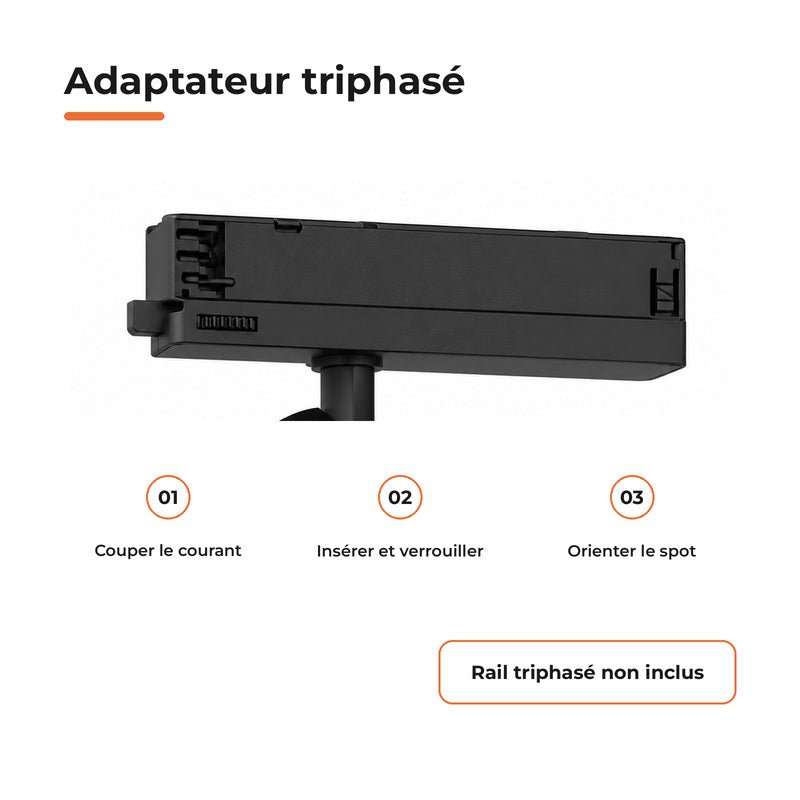 Pack de 10 - Spot LED sur Rail COB Triphasé 40W 36° Noir - Garantie 5 ans - Silamp France