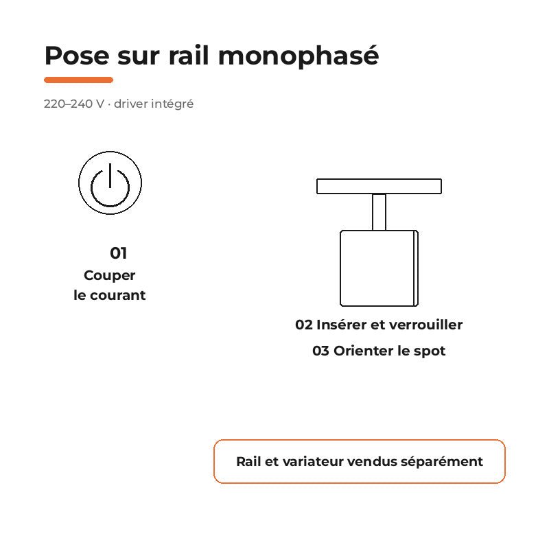 Pack de 10 - Spot LED sur Rail Noir Monophasé 24W 36° TRIAC Dimmable - Silamp France