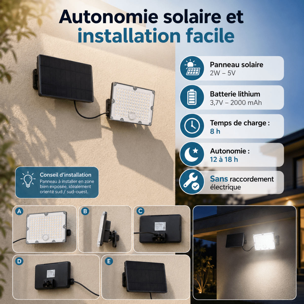 Pack de 40 - Projecteur Led Solaire Extérieur 9W IP65 3-CCT Détecteur de Lumière et de Mouvement - Silamp France