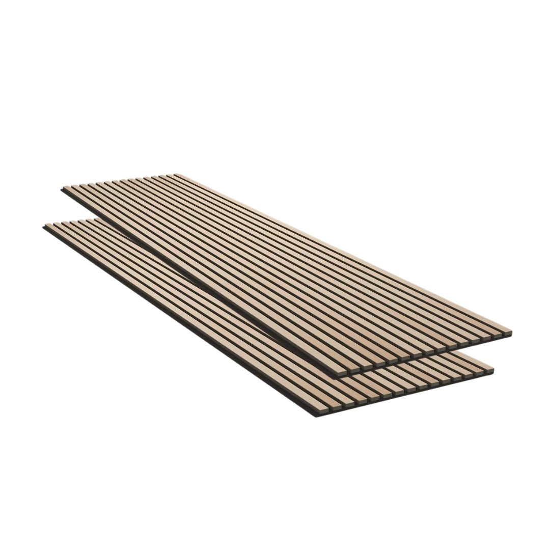 Panneau Acoustique Mural Tasseaux Chêne Blanc, Fond Noir - Échantillon 15x12 cm - Silamp France