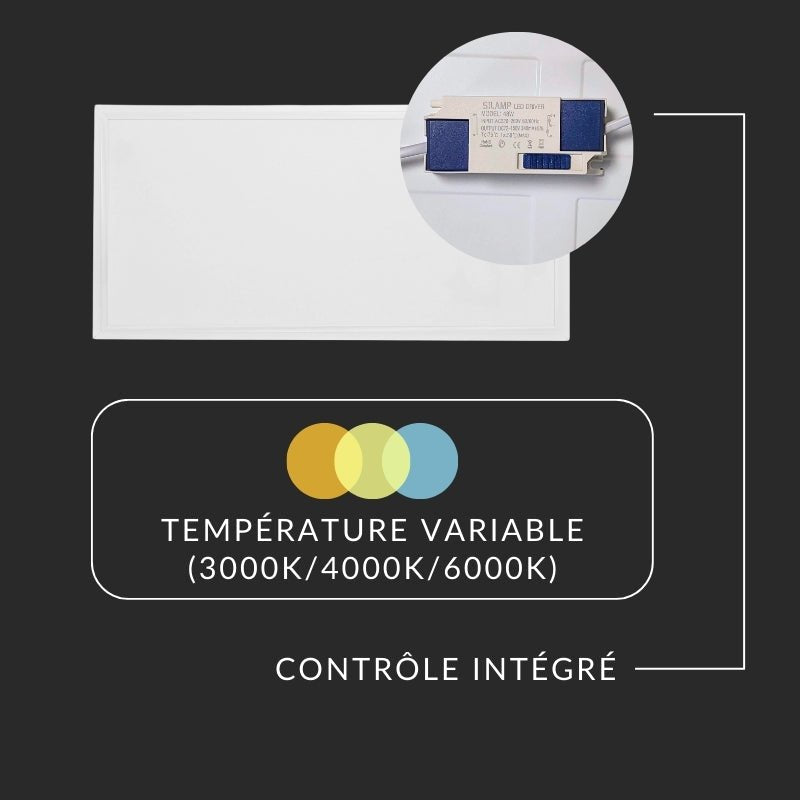 Panneau LED CCT 60x30cm BLANC 30W - 3000K/4000K/6000K (Pack de 2) - Silamp France