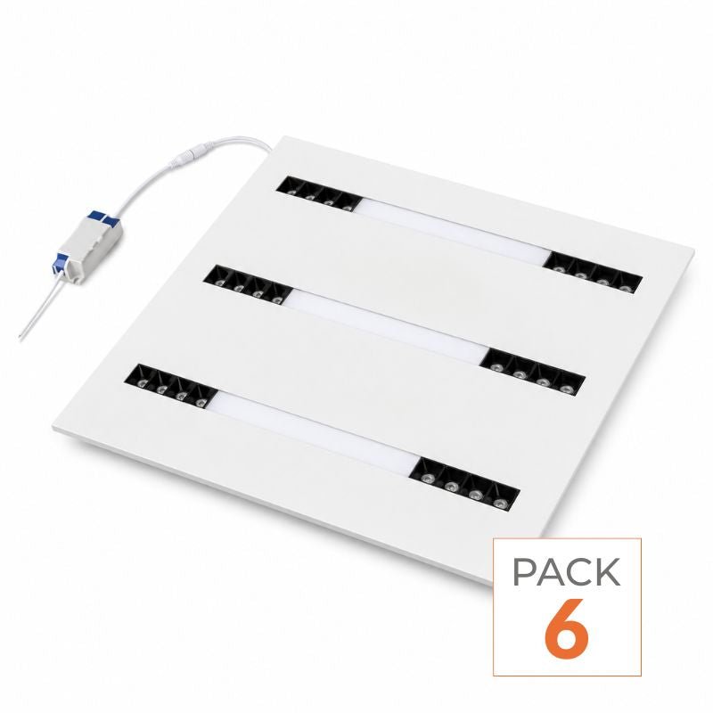 Panneau LED Grille 3 Lignes Modulaire 60x60 40W Blanc - Pack de 6 - Silamp France