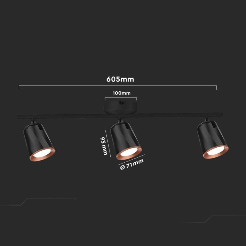 Plafonnier 3 Spot Orientable Alu Noir 15W 60cm - Silamp France