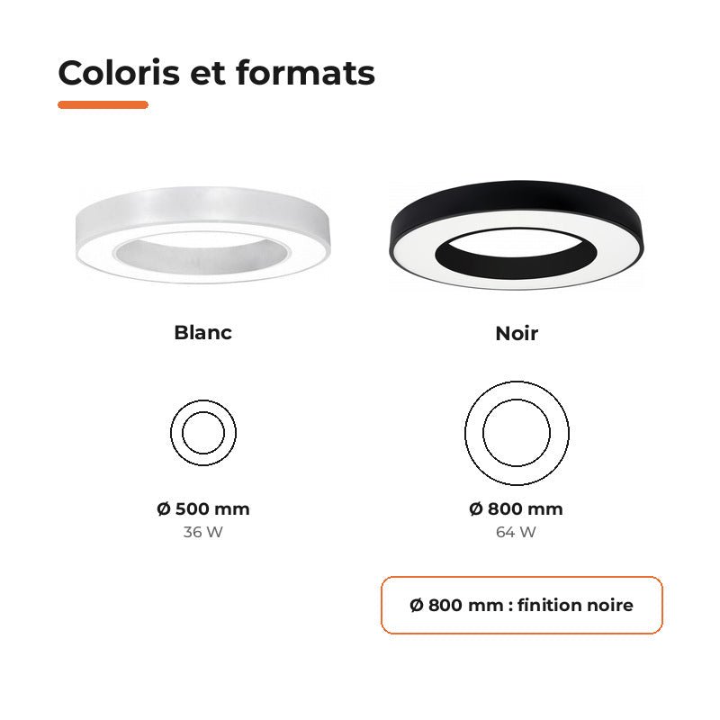 Plafonnier LED Noir 36W 50cm avec Kit de Suspension - Silamp France