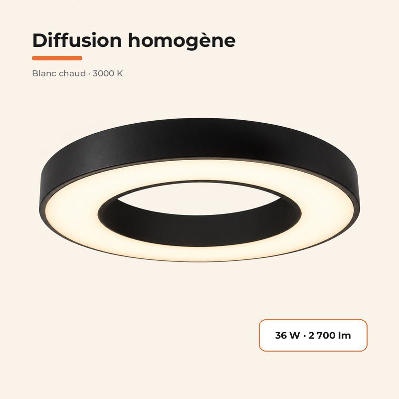 Plafonnier LED Noir 36W 50cm avec Kit de Suspension - Silamp France