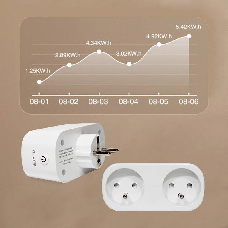 Prise Connectée WiFi Double avec Minuteur et Compteur de consommation - Silamp France