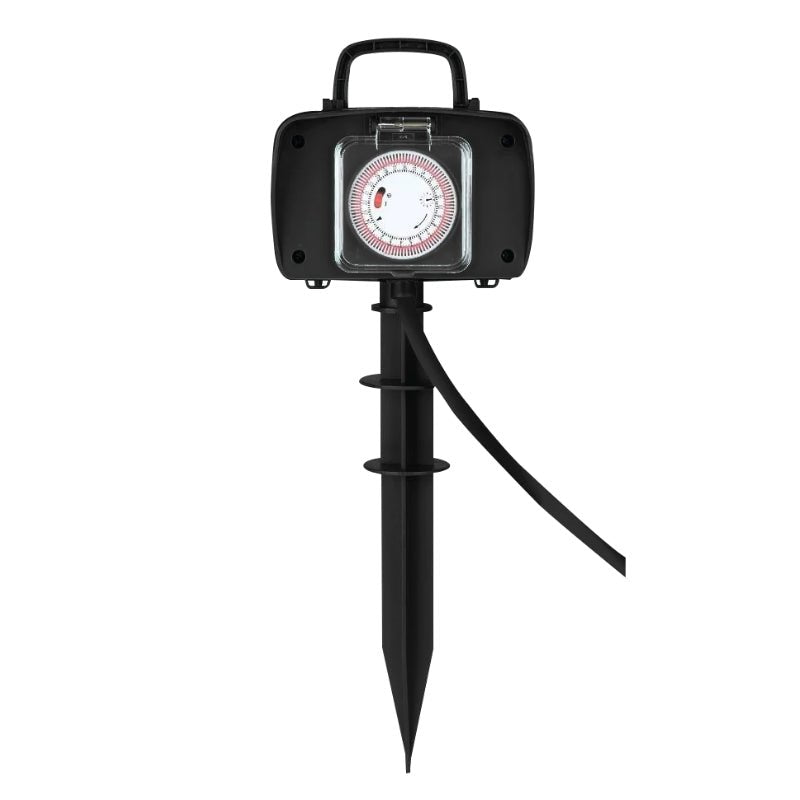 Prise de Jardin Noir avec Piquet de Terre IP44 2 Prises avec Timer Intégré - Silamp France
