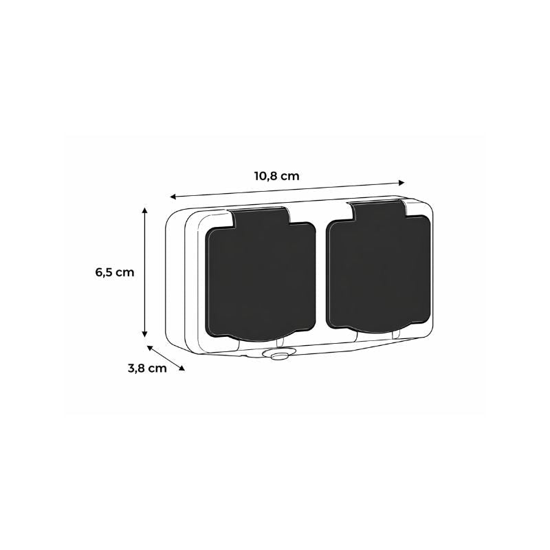 Prise Double Étanche + Clapet Noir IP54 2P+T Saillie - Silamp France