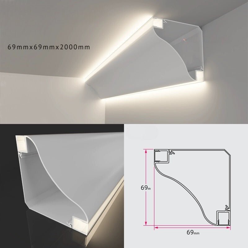 Profilé Aluminium Double Éclairage Modulable Plinthe ou Corniche 2M Blanc - Silamp France