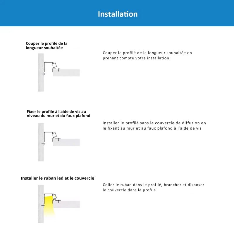 Profilé Aluminium Encastrable 2M pour Faux Plafond Éclairage Indirect - Silamp France