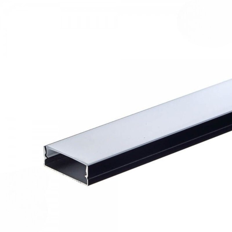 Profilé Aluminium Noir 2m avec Cache Opaque Blanc - Silamp France