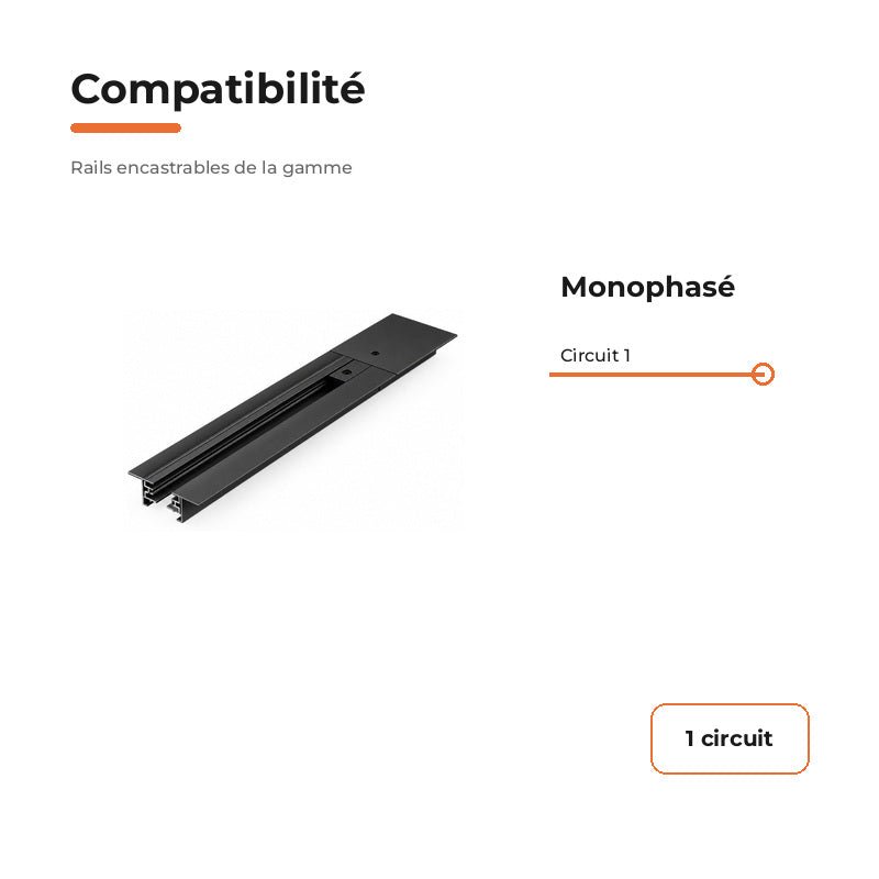 Rail Encastrable Monophasé Plat 2m Noir - Silamp France