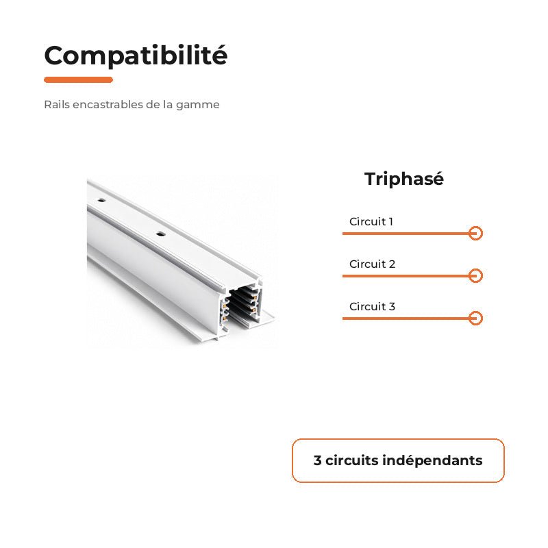 Rail Encastrable Triphasé 1m Blanc - Silamp France