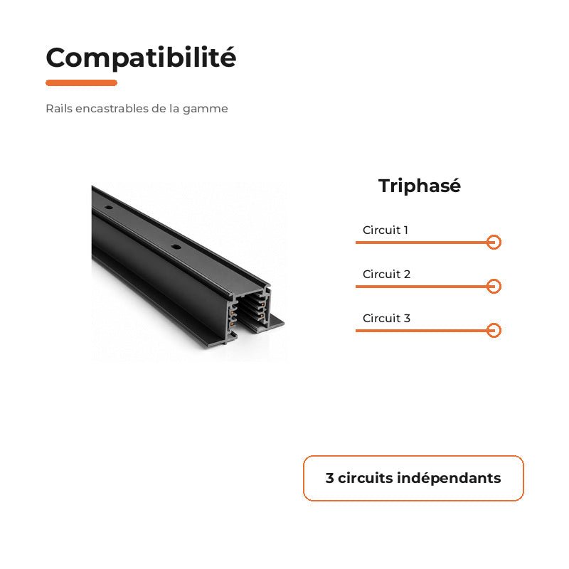 Rail Encastrable Triphasé 1m Noir - Silamp France