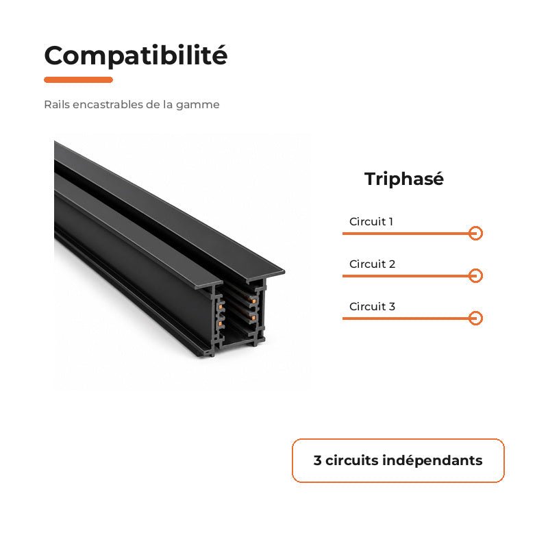 Rail Encastrable Triphasé 2m Noir - Silamp France