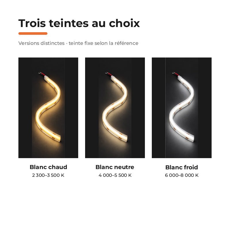 Ruban LED COB 10M 24V IP65 320LED/m 8.7W/m 10mm - Silamp France