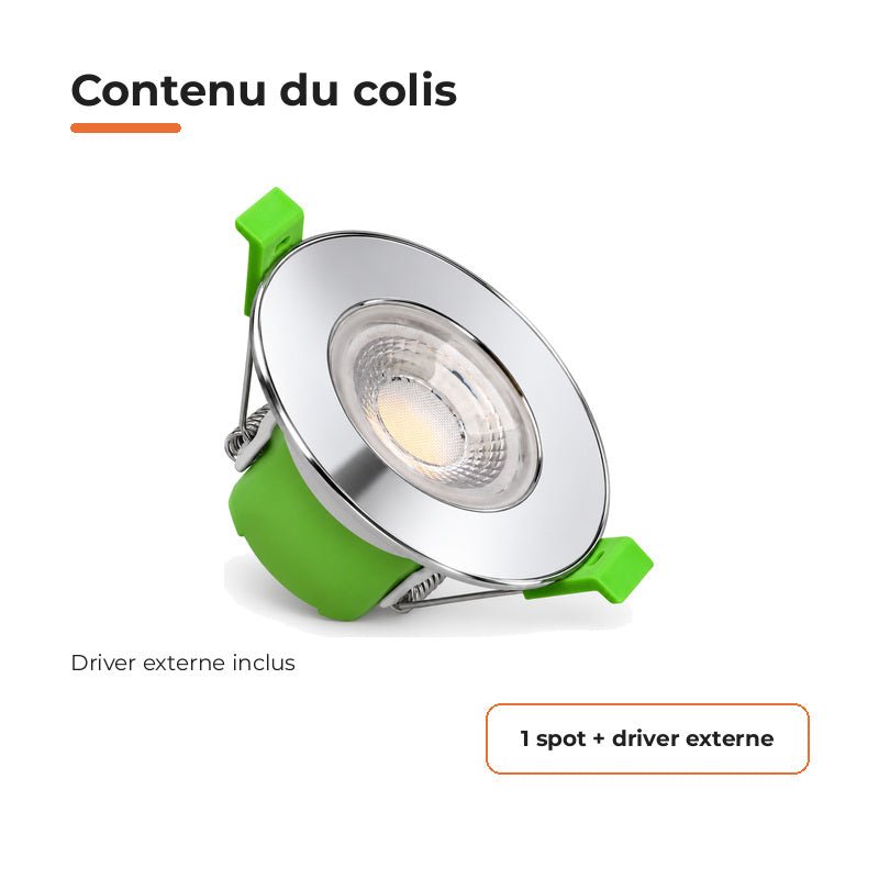 Spot Encastrable Coupe-Feu 6W ø86mm Dimmable CCT IP65 Chrome - 3000K/4000K/6500K - Silamp France