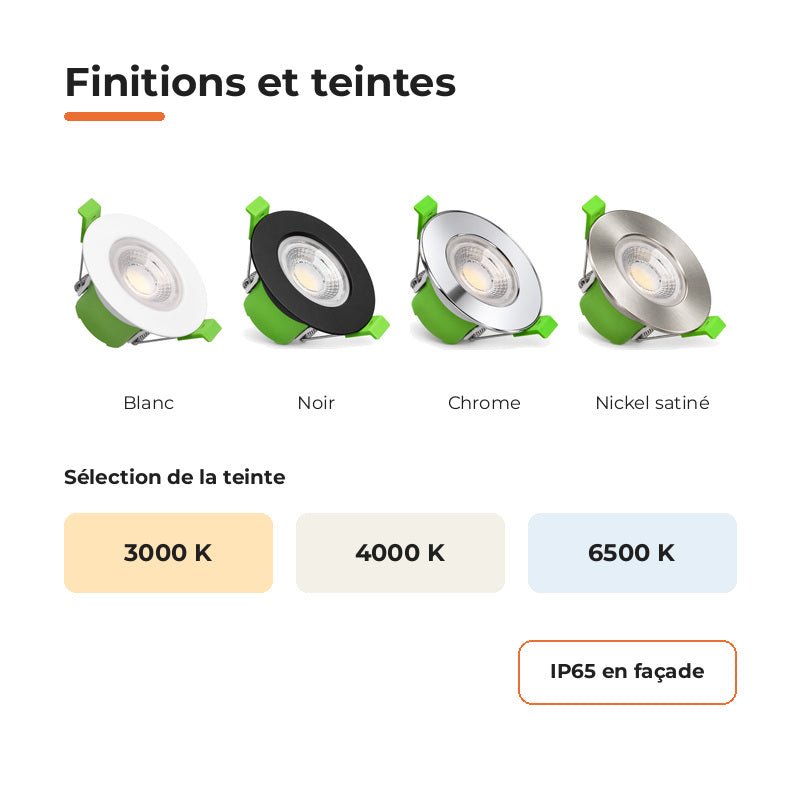Spot Encastrable Coupe-Feu 6W ø86mm Dimmable CCT IP65 Chrome - 3000K/4000K/6500K - Silamp France