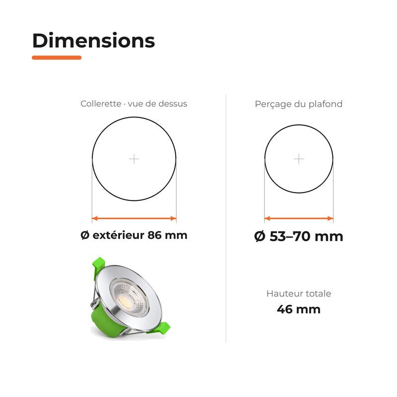 Spot Encastrable Coupe-Feu 6W ø86mm Dimmable CCT IP65 Chrome - 3000K/4000K/6500K - Silamp France