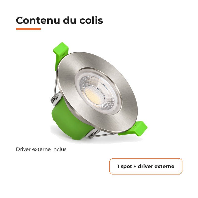 Spot Encastrable Coupe-Feu 6W ø86mm Dimmable CCT IP65 Nickel Satiné - 3000K/4000K/6500K - Silamp France
