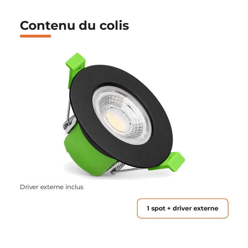 Spot Encastrable Coupe-Feu 6W ø86mm Dimmable CCT IP65 Noir - 3000K/4000K/6500K - Silamp France
