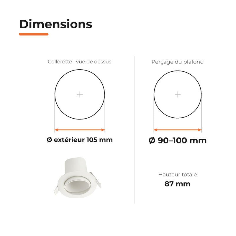 Spot Encastrable Orientable Anti-Éblouissement 8W ø105mm Dimmable CCT Blanc - 3000K/4000K/5700K - Silamp France