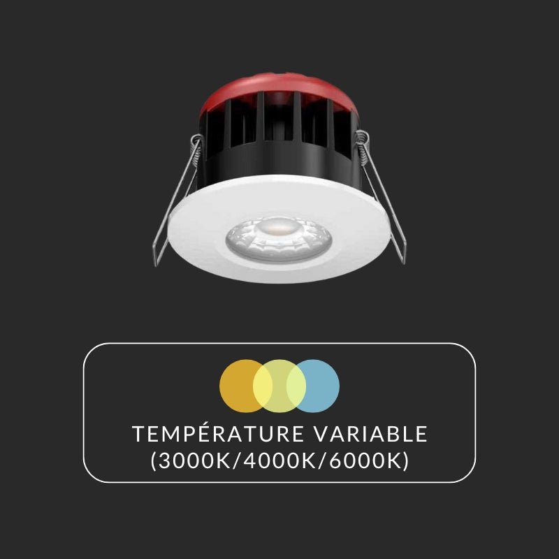 Spot LED Anti - Feu Encastrable 10W IP65 Rond Blanc - Température de couleur variable - 3000K/4000K/6500K - Silamp France