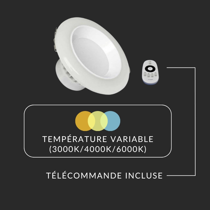 Spot LED Encastrable Lumière Variable 12W avec Télécommande - 3000K/4000K/6500K - Silamp France
