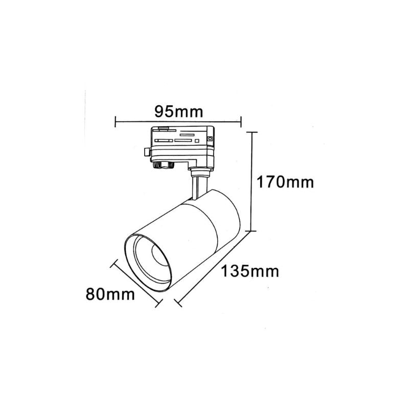 Spot LED sur Rail 30W 80° Compact Monophasé NOIR (Pack de 20)