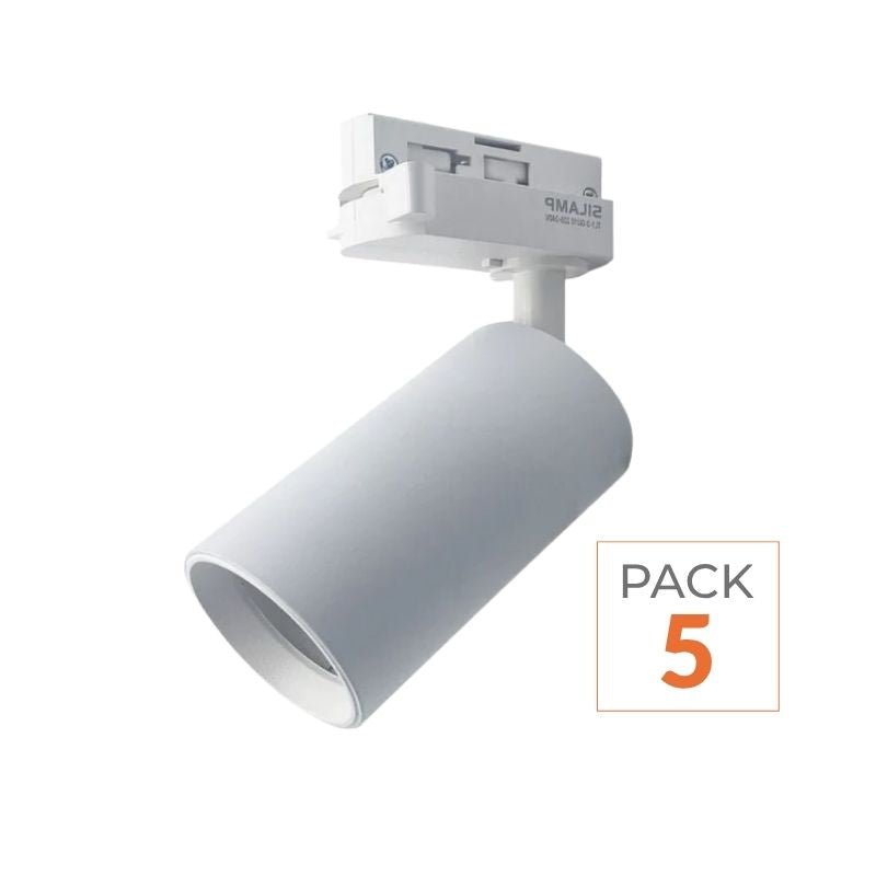 Spot LED sur rail 80° Monophasé BLANC pour ampoule GU10 (Pack de 5) - Silamp France